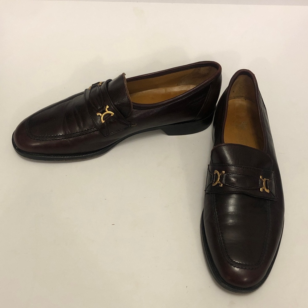 Creazioni Olimpica 43 Loafer Shoe Burgundy Leather Vero Cuoio Gold bits Vintage - Picture 2 of 10
